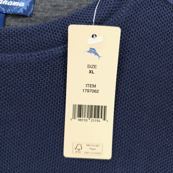 NWT Tommy Bahama Island Sleepwear Navy Blue Long Sleeve Shirt Textured Knit XL - Picture 6 of 8
